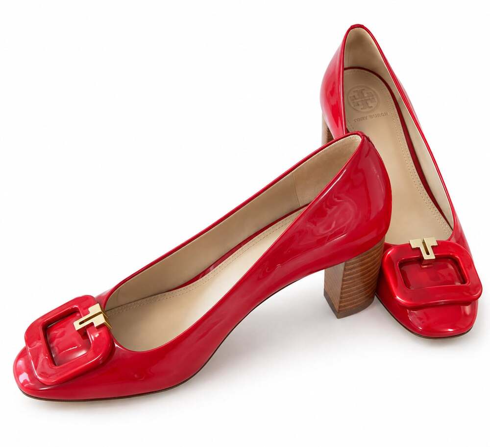Tory Burch Block Heel Pumps Red Patent Leather (w)